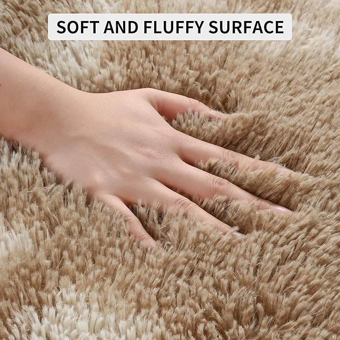 Tepook Soft Fluffy Rugs for Bedroom, 4x6 Area Rug for Living Room, Modern Shaggy Room Rug for Kids Boys Girls, Plush Throw Rugs Indoor Nursery Home Decor Rug with Non-Slip Bottom, Tie-Dyed Beige