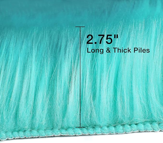 duduta Turquoise Blue Faux Sheepskin Runner Rugs 2x6 ft, Fluffy Shag Bedroom Rug Fur Sofa Couch Covers Washable