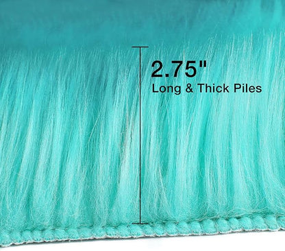 duduta Turquoise Blue Faux Sheepskin Runner Rugs 2x6 ft, Fluffy Shag Bedroom Rug Fur Sofa Couch Covers Washable