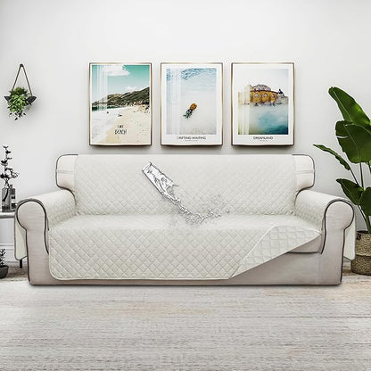 ISSUNTEX Double Protection 100% Waterproof Sofa Covers for Living Room, Couch Covers for 3 Cushion Couch Sofa, Reversible Furniture Protector Sofa Cover for Dogs, Pets, Kids (Sofa, Ivory/Ivory)