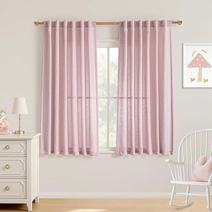 MYSKY HOME Pink Curtains for Girls Bedroom, Semi Sheer Nursery Curtains 63 Inch Length for Small Windows Boho Farmhouse Back Tab Soft Touch Light Filtering Drapes, 50" Wide, Light Pink, Sets of 2