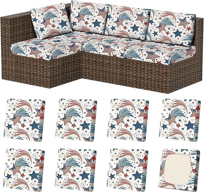8Pcs Stretch Patio Cushion Covers, Outdoor Couch & Sofa Replacement Slipcovers for Patio Furniture Cushion Covers, Washable Reusable Furniture Protector