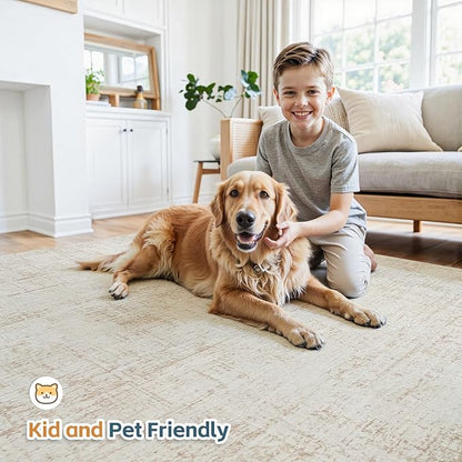 5x8 Area Rugs for Living Room Washable Rug: Anti-Skid Abstract Modern Living Room Rug Soft Thin Carpets Indoor Floor Non-Shedding Carpet for Bedroom Dining Farmhouse Nursery Beige White