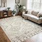 Washable Rugs 8x10 Area Rugs for Living Room,Bedroom,Dining Room- Large Ultra Soft Faux Wool Retro Carpet,Non Slip&Non-Shedding Low Pile Morocco Rug for Farmhouse Home Office Dorm(Beige-Brown)