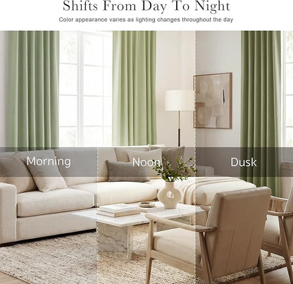 PONY DANCE Short Blackout Curtains - Window Curtain Treatments Light Blocking Drapes Back Tab/Rod Pocket Short Drapes Panels for Bedroom & Kitchen, 42 W x 45 L, Meadow Green, 1 Pair