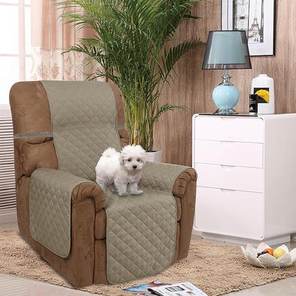 U-NICE HOME Recliner Chair Covers Reversible Chair Cover Pet Covers for Dogs with Elastic Straps Water Resistant Diamond Quilted (28''Recliner Oversized, Khaki/Light Grey)