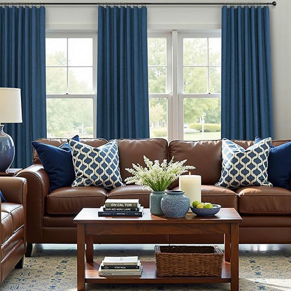 Navy Blue Linen Textured Blackout Curtains 72 Inches Long for Bedroom Nursery Room Darkening Thermal Insulating Window Black Out Nautical Curtains for Living Room Door Back Tab 72 Length 2 Panels Set