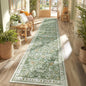 Yamaziot Washable Runner Rug 2x10 – Floral Non Slip Boho Hallway Runner Rug with Rubber Backing, Low Pile Faux Wool Distressed Carpet for Kitchen, Laundry, Bedroom, Entrance, Green