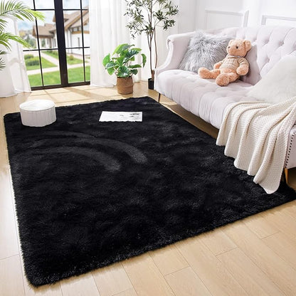 Amearea 8x10 Premium Soft Fluffy Rug Modern Shag Carpet, Fuzzy Shaggy Rugs for Bedroom Living Room Teen Apartment Decor, Comfortable Indoor Furry Dorm Carpets, Black