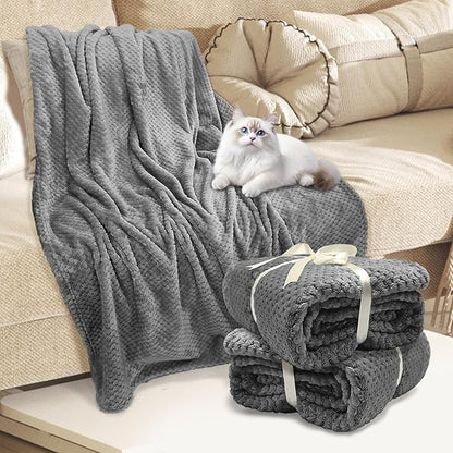 4 Pack Fleece Throw Blankets 50x60 Inches - Oeko-Tex Certified 100, 270 GSM Ultra Soft Plush for Bed, Couch and Cozy Gifts. 3D Waffle Texture, No Shedding No Pilling All Season (Dark Gray)