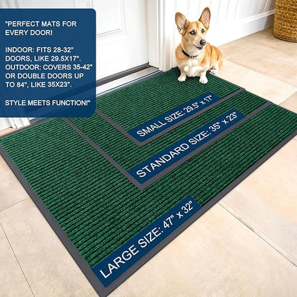 OLANLY Front Door Mat Indoor Outdoor Entrance, Waterproof Heavy Duty Doormat, Fade Resistant, Low Profile, Easy Clean Patio Porch Welcome Floor Mats for Entry, 59x30, Green
