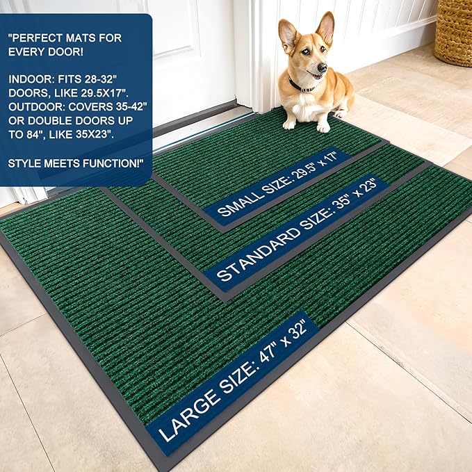 OLANLY Front Door Mat Indoor Outdoor Entrance, 2-Pack 71 x 23 Inch, Waterproof Heavy Duty Doormat, Fade Resistant, Low Profile, Easy Clean Patio Porch Welcome Floor Mats for Entry, Green