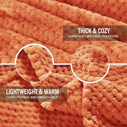 Exclusivo Mezcla Fleece Bed Blanket Queen Size, Super Soft and Warm Blankets for Couch, Sofa and Bed Waffle Textured, Cozy, Fuzzy and Lightweight (Burnt Orange, 90x90 Inches)