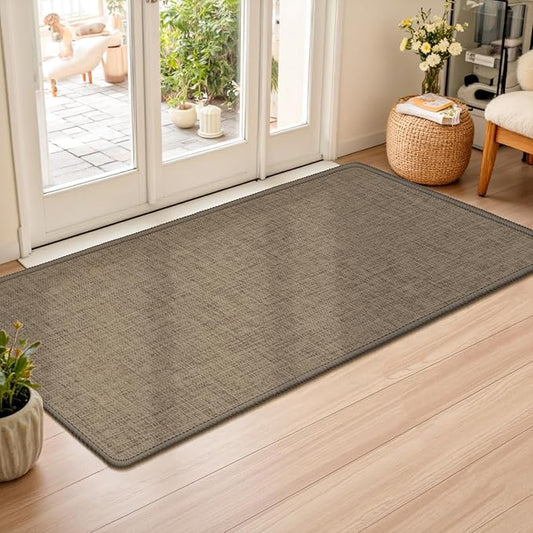 LEKEEPGO Ultra Thin Indoor Door Mat 24"x47", Low-Profile Door Mat Indoor Entrance, Non Slip Rubber Backing Inside Doormat Washable Welcome Front Entryway Dirt Trapper Entry Mat, Brown