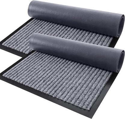 OLANLY Front Door Mat Indoor Outdoor Entrance, 2-Pack 29.5 x 17 Inch, Waterproof Heavy Duty Doormat, Fade Resistant, Low Profile, Easy Clean Patio Porch Welcome Floor Mats for Entry, Light Gray