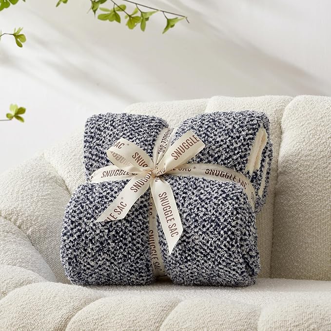 Snuggle Sac Super Soft & Reversible Heather Navy Throw - Oversized Cozy Knit Blanket for Bed, Sofa, Living Room, Twin Size (60x80 Inches)