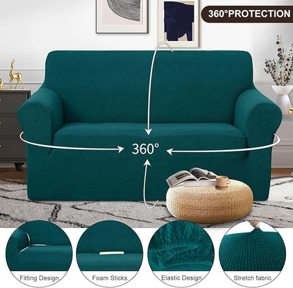 U-NICE HOME Loveseat Cover Stretch Couch Cover Sofa Cover Sofa Slipcover Furniture Protector for 2 Cushion Couch Sofa Pet Friendly(Loveseat, Blue)