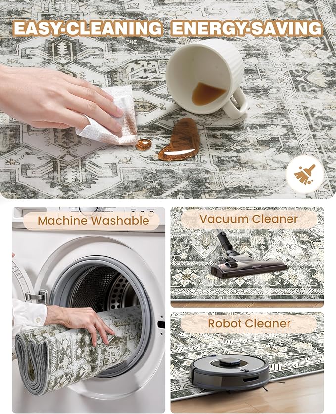 Runner Rug 2x6, Non Slip Washable Rugs for Laundry Room, Runners for Hallways, Low Pile Vintage Soft Rugs for Living Room, Kitchen Bathroom,Bedroom Rug(Grey/Beige,2'x6')