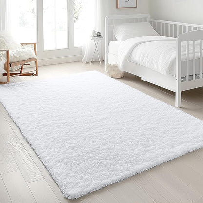 OLANLY 5x8 Machine Washable Large Area Rugs for Living Room, Bedroom, Soft Fluffy Shaggy Bedside Rug, Indoor Floor Carpet for Kids Girls and Boys, Dorms, Nursery, Home Decor Aesthetic, White