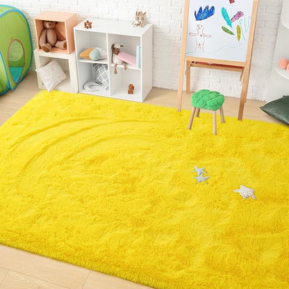 Amearea Premium Soft Fluffy Rug 4x5.3 Feet, Fuzzy Area Rugs for Bedroom, Shag Carpet for Living Room Nursery Kids Room Decor, Comfortable Indoor Furry Dorm Carpets, Yellow