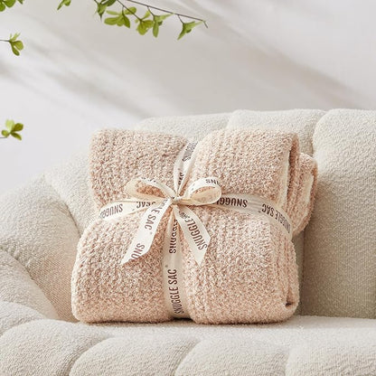 Snuggle Sac Heather Throw Blanket for Couch, Reversible Super Soft Blankets Warm Cozy Knit Fuzzy Plush Lightweight for Sofa, Bed, Camping, Picnic (Heather Beige, Throw-XL(50"x 70"))