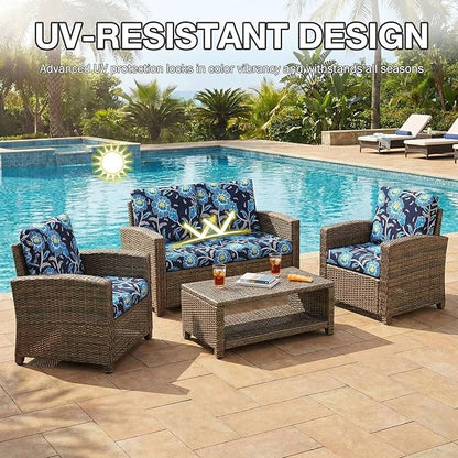hyha 8Pcs Patio Cushion Covers, Stretch Outdoor Couch Cushion Covers Replacement, Washable Outdoor Chair/Sofa Slipcovers for Patio Furniture Cushions Protector with Elastic Bottom(Bluebell,Cover Only)