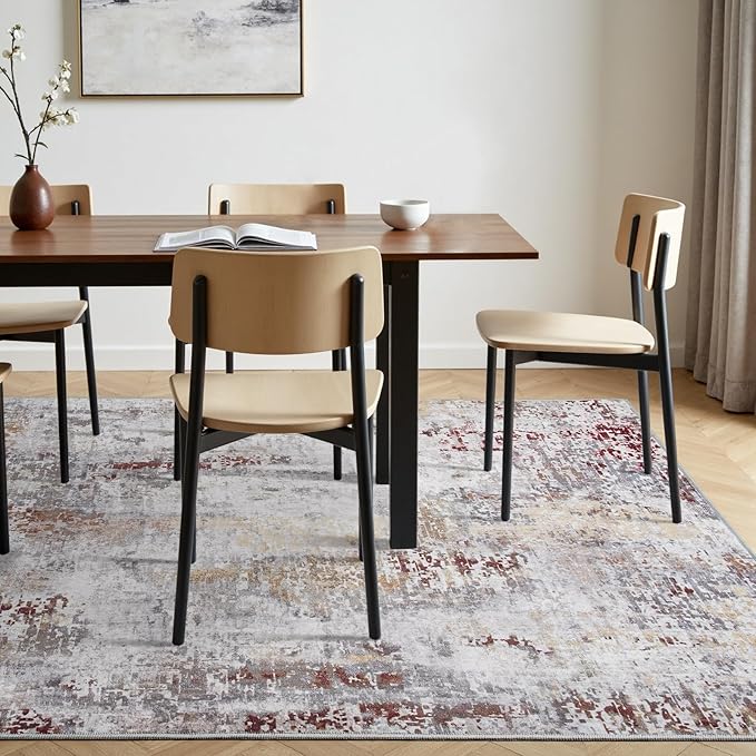 Toneed Abstract Area Rug Modern Washable Rug Soft Non Slip Rug Low Pile for Bedroom Living Room Dining Room Taupe Grey Brown 5x8 Feet