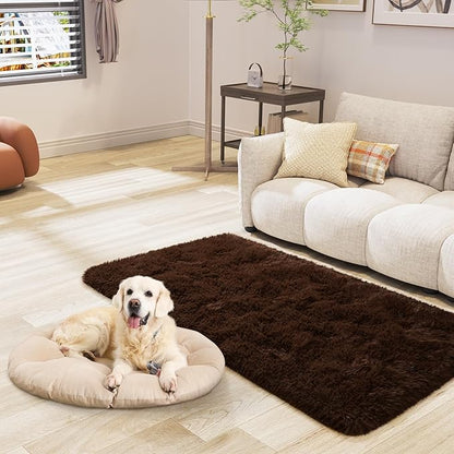 LOCHAS Ultra Soft Indoor Modern Area Rugs 2x4, Fluffy Living Room Carpets for Children Bedroom Home Decor Nursery Rug, Brown