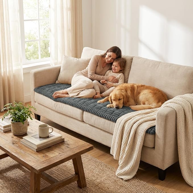 Smiry Couch Cover for Dogs Washable, Non Slip Fuzzy Pet Couch Covers for 3 Cushion Sofa Pet Friendly, Thick Soft Sofa Slipcovers Cushion Protector (Dark Grey, 27.6" x 70.9")