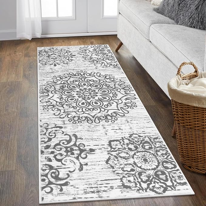 HEBE Hallway Runner Rug 2'x5' Washable Vintage Distressed Area Rugs Non Slip Laundry Rug Runner Boho Floor Carpet Runners for Hallways Entryway Laundry Room Kitchen Bathroom