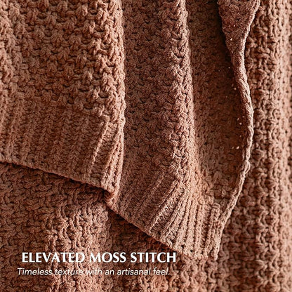 EVERGRACEHOME Chunky Chenille Knit Throw Blanket for Couch, Soft Luxurious Moss Stitch Blankets for Bed, Cozy Decorative Farmhouse Knitted Throws for Sofa, Terracotta Clay, 60" x 80"