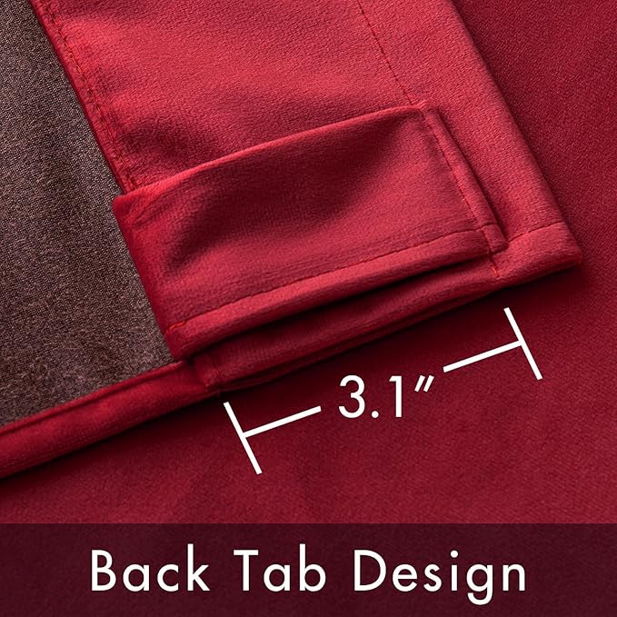 MIULEE Velvet Curtains 96 inches - Luxury Blackout Curtains for Bedroom Living Room Thermal Insulated Super Soft Window Drapes Rod Pocket & Back Tab Christmas Decor, Red, W52 x L96 inch, 2 Panels