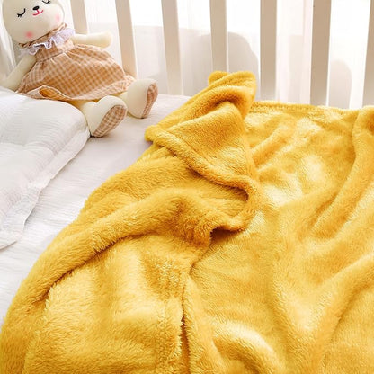 Exclusivo Mezcla Plush Fuzzy Fleece Throw Blanket, Super Soft, Fluffy and Warm Blankets for Couch, Bed, All Season (Mustard Yellow, 40x50 inches)