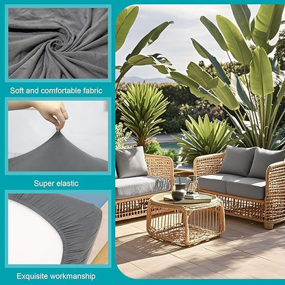 12Pcs Stretch Patio Cushion Covers,Outdoor Couch Covers Replacement,Outdoor Couch & Sofa Slipcovers,for Patio Furniture Cushion Covers,Washable Reusable urniture Protector(Grey,Cover Only)