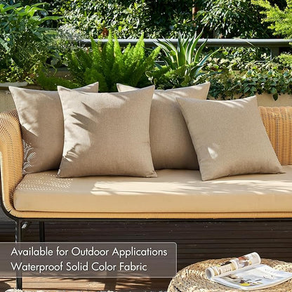 MIULEE Pack of 4 Decorative Outdoor Throw Pillow Covers Linen Waterproof Pillow Covers Farmhouse Cushion Cases for Patio Garden Tent Balcony Couch Sofa 16x16 inch Light Tan