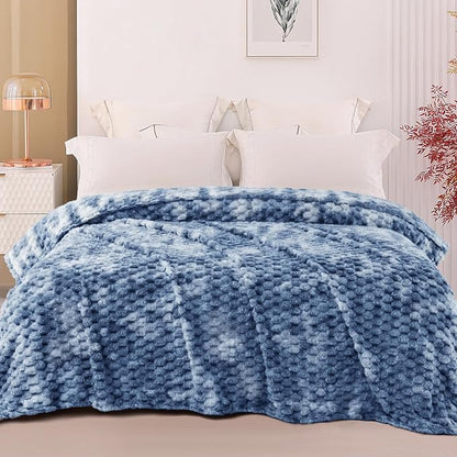 Exclusivo Mezcla Fleece Twin Blanket for Bed, Extra Large Fuzzy Tie-dye Stone Blue Bed Blankets, Soft Cozy Plush Sofa Throws for All Seasons, 90x66 Inches