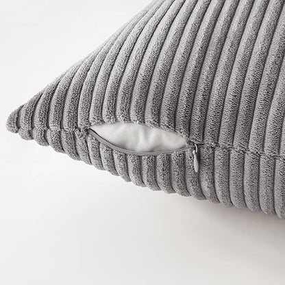 MIULEE Pack of 4 Neutral Grey Gradient Decorative Throw Pillow Covers 18x18 Inch Soft Boho Striped Corduroy Pillow Covers Modern Farmhouse Home Decor for Sofa Living Room Couch Bed