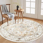 AMADA HOMEFURNISHING Round 4ft Area Rugs, Low-Profile Washable Rug with Non-Slip Backing & Durable Edge Binding, Vintage Rugs for Living Room, Bedroom, Dinning Room