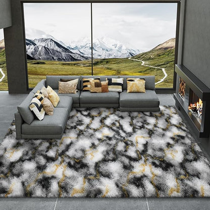 LOCHAS Ultra Soft Indoor Modern Area Rugs Fluffy Living Room Carpets for Children Bedroom Home Decor Nursery Rug 8 x10 Feet, Grey-Gold