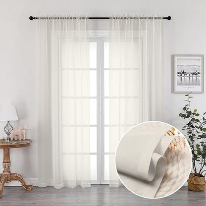 OVZME 2 Panels Ivory Sheer Curtains 72 Inches Length Window Treatment for Kitchen, Elegant Airy Transparent Curtain Draperies Rod Pocket for Kids Living Room, Each 42Wx72L
