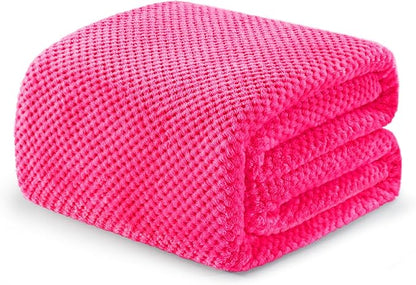 Exclusivo Mezcla Fleece Bed Blanket Queen Size, Super Soft and Warm Blankets for Couch, Sofa and Bed Waffle Textured, Cozy, Fuzzy and Lightweight (Hot Pink, 90x90 Inches)