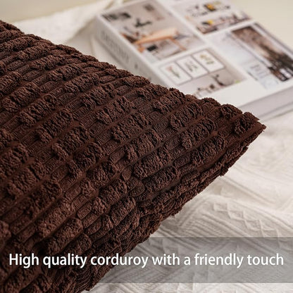 Pack of 2 Corduroy Decorative Throw Pillow Covers 12x24 Inch Soft Striped Pillow Covers Modern Farmhouse Home Decor for Sofa Living Room Couch Bed（Light Brown）