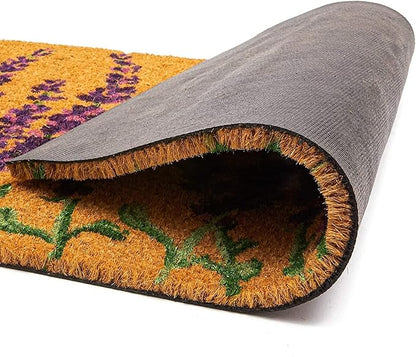Juvale Lavender Floral Door Mat - 17 x 30 in, Purple Coir - Welcome Mat for Front Door & Entryway - Coir Doormat for Patio & Porch