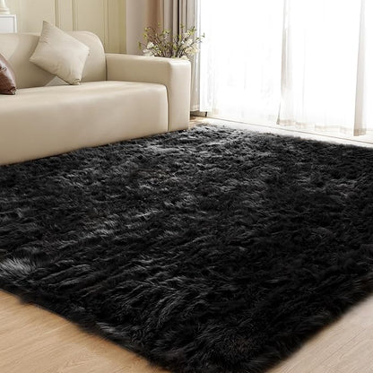 ORINOVA Black Rugs for Living Room 8x10 Area Rugs for Bedroom Shag Washable Faux Sheepskin Fuzzy Fur Rug Large Boho Nursery Rug