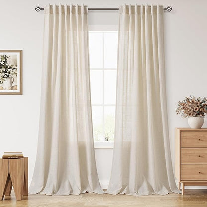 Cream Beige Linen Curtains for Living Room 94 Inches Long Light Filtering Semi Sheer Curtain Back Tab Modern Farmhouse Decor Elegant Luxury Coastal Drapes for Bedroom Dinner Room 52x94, 2 Panels