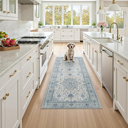 Area Rugs 3'x7' Runner Rug Non Slip Washable for Kitchen Hallway Bedroom Beside Laundry Room Bathroom Rug, Floor Carpet, Light Blue Navy Beige Gray White