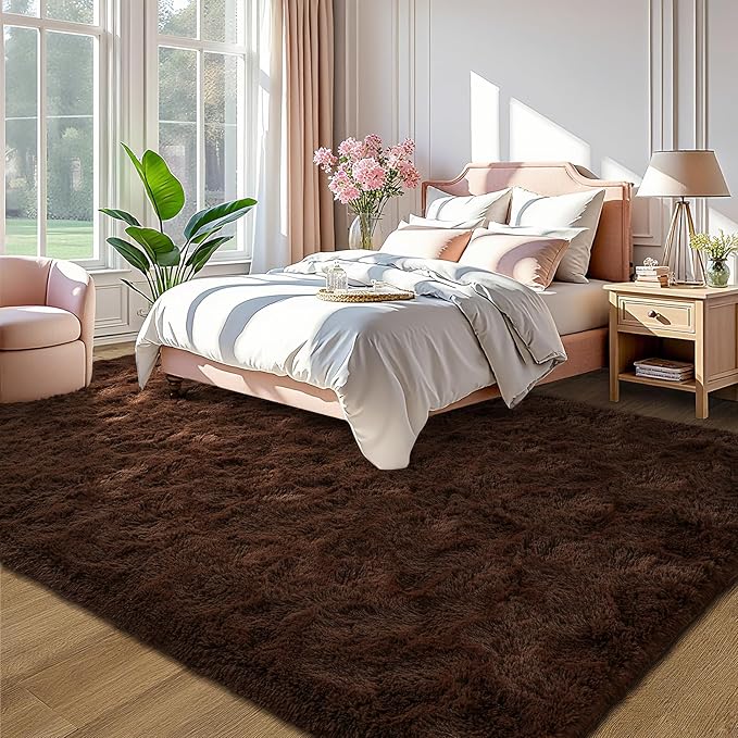 LOCHAS Ultra Soft Indoor Modern Area Rugs 9x12 Fluffy Living Room Carpets for Children Bedroom Home Decor Nursery Rug, Brown