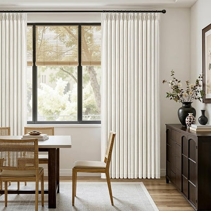 MIULEE Pinch Pleated Thick Linen Curtains 102 Inches Long 2 Panels for Living Room Bedroom, Linen Texture Pleat Drapes Memory Trained Light Filtering Neutral Ivory Cream Farmhouse Window Curtains