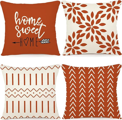 YCOLL Fall Pillow Covers 18x18 Set of 4, Modern Sofa Throw Pillow Cover for Fall Decor, Decorative Outdoor Linen Fabric Pillow Case for Couch Bed Car, Burnt Orange