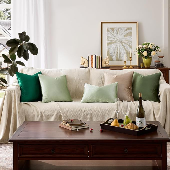 GIGIZAZA Throw Pillow Covers 22x22 Inch Sage Green Velvet Pillows Decorative Covers Pack of 2 for Sofa Pillowcase Cushion Covers